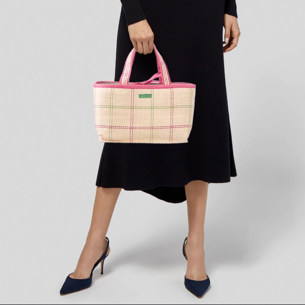 Ralph Lauren Straw Tie Closure Tote Bag Summer Plaid